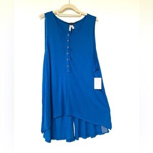 NWT - Free People - Sapphire Blue - Oversized Sleeveless Henley - Large - NWT